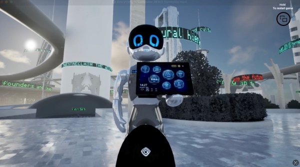 Ein animierter Roboter in futuristischer
                                          Umgebung