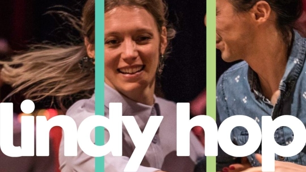 Ein tanzendes Paar, Schriftzug Lindy Hop